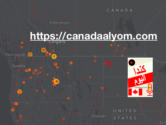 خريطة تبين اماكن حرائق كندا