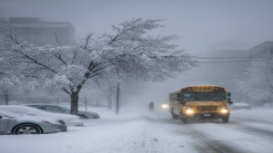 عاصفة ثلجية قوية في كندا تؤدي إلى إغلاق المدارس وتعطيل حركة السير في المدن الكندية.