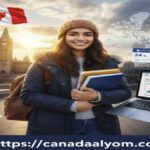 طالبة دولية في كندا تحمل كتباً أمام البرلمان مع شعار تغييرات في قوانين العمل