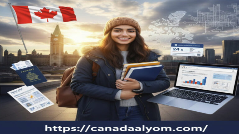 طالبة دولية في كندا تحمل كتباً أمام البرلمان مع شعار تغييرات في قوانين العمل