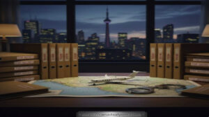 ملفات سرية وطائرة خاصة فوق خريطة كندا تشير إلى تحقيقات فضيحة جيفري إبستاين في كندا مع خلفية لمدينة أوتاوا.