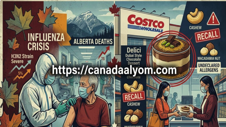 صورة تعبيرية تجمع بين أزمة الإنفلونزا في ألبرتا وتحذيرات كوستكو كندا من الحساسية الغذائية.
