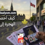 يد تحمل جواز سفر كندي وبطاقة إقامة دائمة (PR Card) فوق كومة من المستندات الرسمية، ترمز إلى كيف أحصل على الهجرة إلى كندا؟ والمسارات المتاحة
