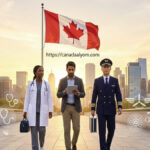 مجموعة من الكفاءات الطبية والتقنية في كندا مع العلم الكندي وعلامة مائية https://canadaalyom.com.