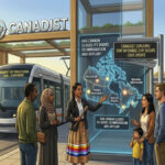 A professional Indigenous Canadian officer explaining the new 2026 immigration and asylum rules to a diverse group of newcomers in Ottawa, with digital maps showing priority sectors like Healthcare and Skilled Trades.