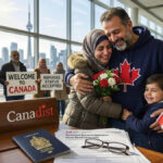 Official Canadian documents on a desk with a family reunification form, representing the integration process.