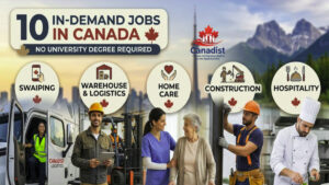 10 In-Demand Jobs in Canada with No Degree Required including trucking, construction, logistics, and hospitality.