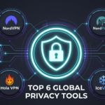 Infographic showing the best vpn services including NordVPN, ZoogVPN, NordPass, IceVPN, Hola VPN, and Flick VPN grouped around a digital security lock.