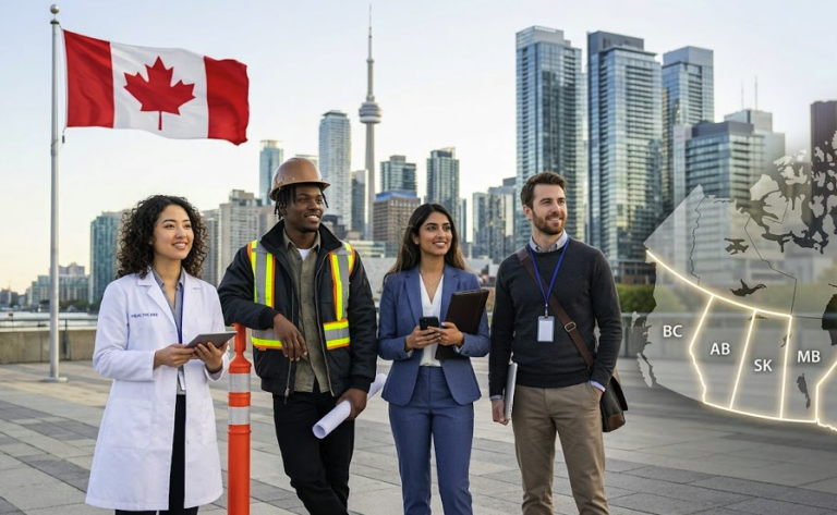 Canada Provincial Nominee Program (PNP) highlighting the best provinces for skilled immigrants, including Ontario, British Columbia, Alberta, Saskatchewan, and Manitoba.
