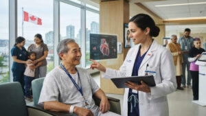 Healthcare in Canada future of universal healthcare with doctors and patients in a modern hospital
