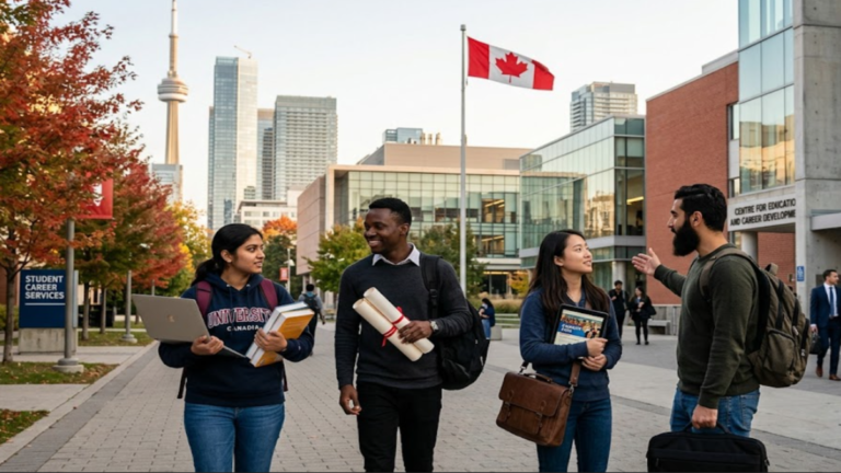 Study and Work in Canada opportunities for international students at a Canadian university campus