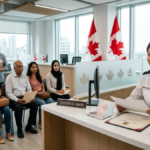 Canadian Citizenship Requirements as applicants submit citizenship documents at a Canadian immigration office.