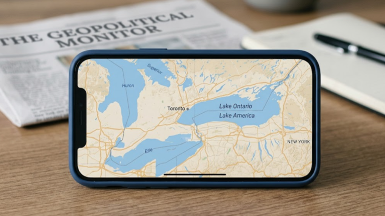 Google Maps showing Lake America for U.S. users and Lake Ontario for Canadian users