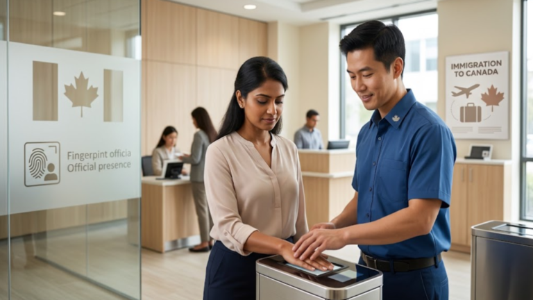 Canada immigration biometrics fingerprint scanning at a visa application centre