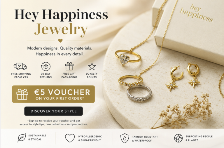 Hey Happiness jewelry featuring modern necklaces, rings and earrings