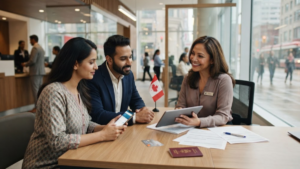 New immigrant opening a bank account with a Canadian bank advisor