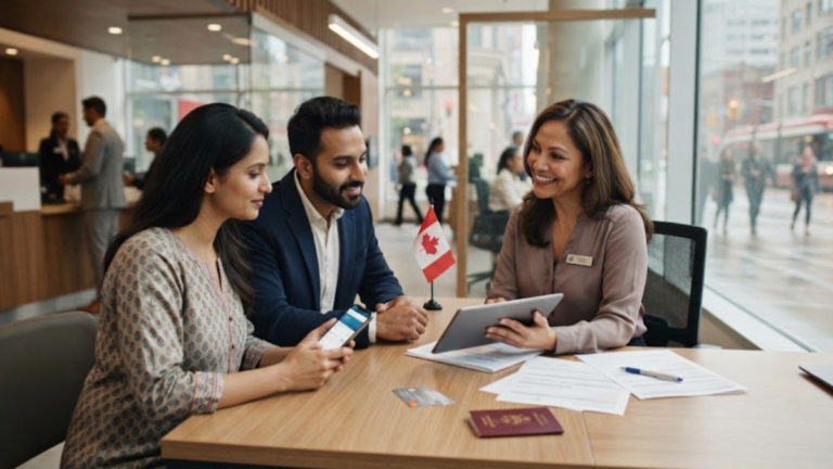 New immigrant opening a bank account with a Canadian bank advisor