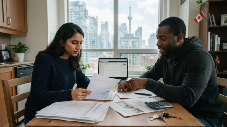 Canada Rental Application for Newcomers reviewing rental documents
