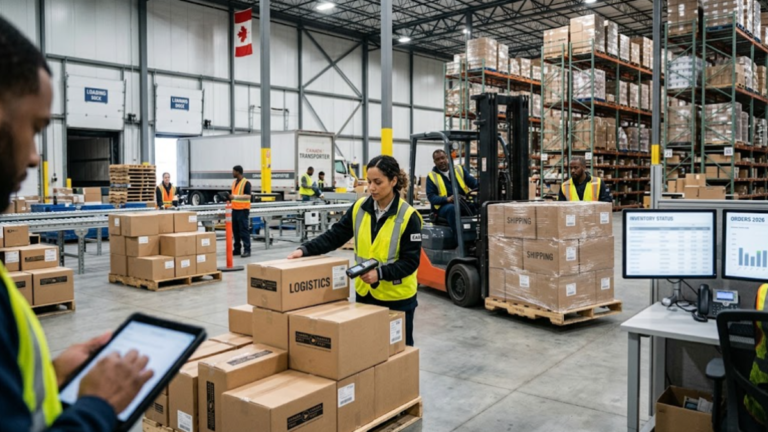 Canada Warehouse Jobs with workers in a modern distribution center