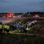 Emergency responders at a highway crash scene near Winnipeg Beach Manitoba