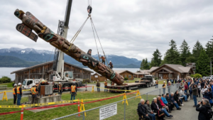 World’s tallest totem pole being removed in Alert Bay, British Columbia