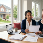 Canadian homeowners reviewing mortgage documents and household finances following a Bank of Canada interest rate decision.