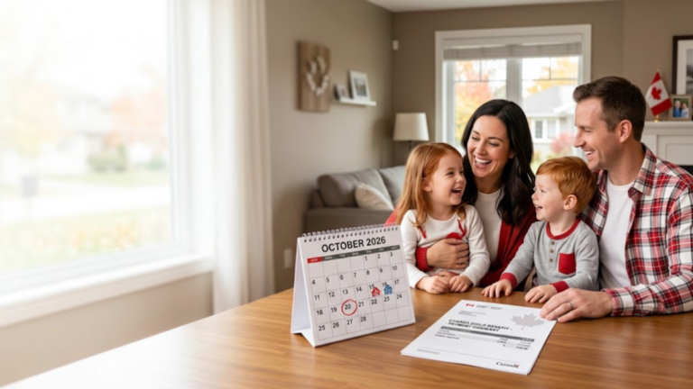 Canadian family representing Canada Child Benefit payments in October 2026