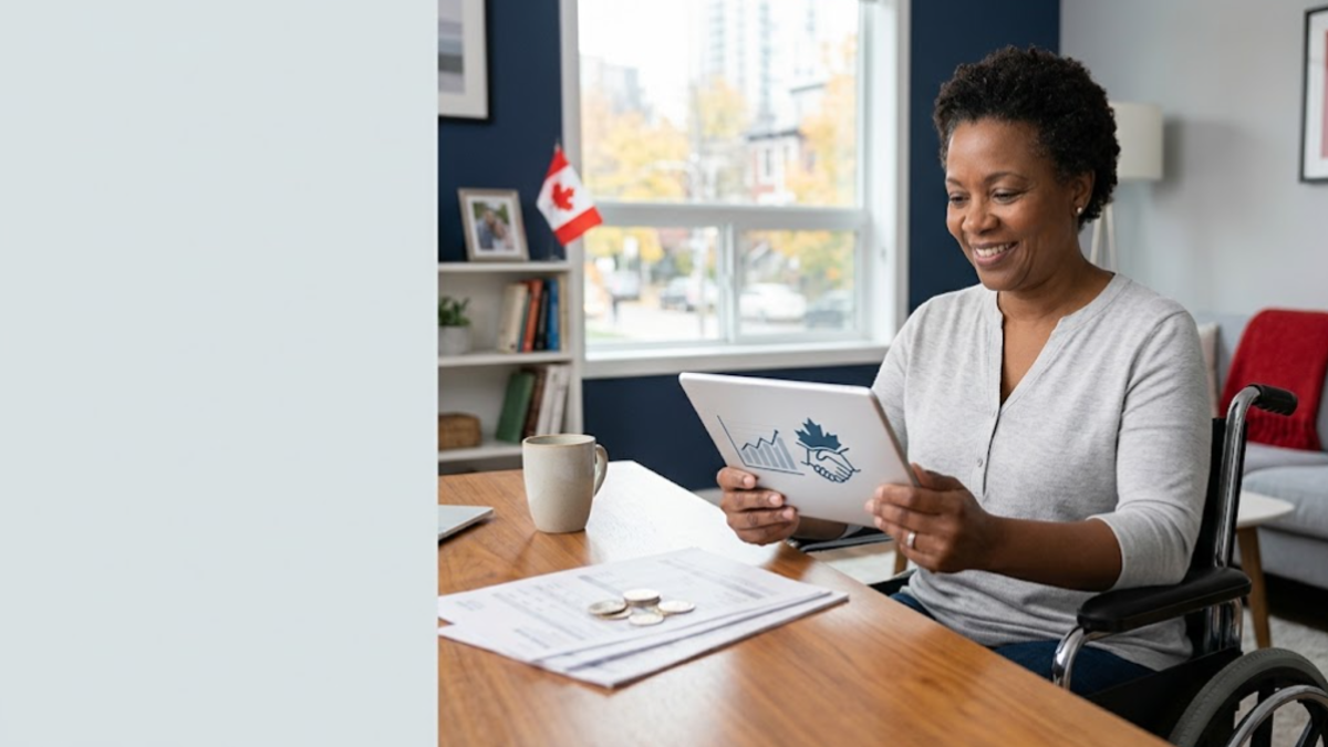 Canadian adult reviewing disability benefit information at home