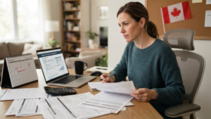 Canadian worker reviewing Employment Insurance documents before October 10