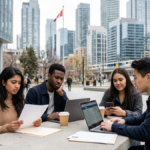 Young Canadian adults searching for jobs online amid rising youth unemployment.